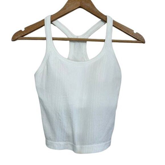 Lululemon Ebb to Street Tank Cropped 4 White Ribbed Racerback Shelf Bra - Picture 1 of 6